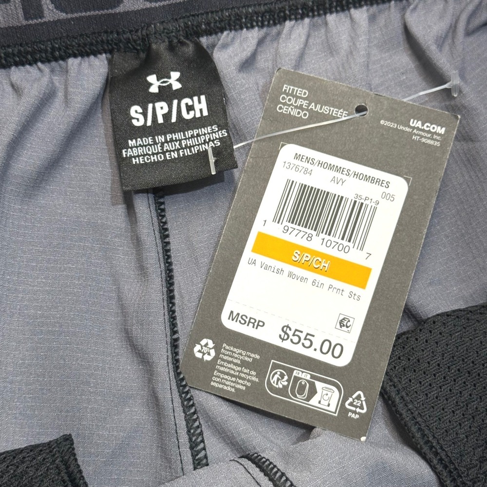 Under Armour Mens Vanish Woven 6in Print Shorts Camo Grey Black Small NEW - Picture 7 of 8